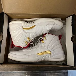 Jordan 12 fiba, US MENS 9.5, white, red, and gold